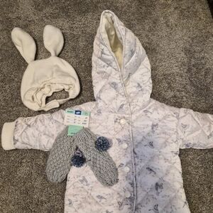 Baby Quilted Snowsuit with Mittens and Hat